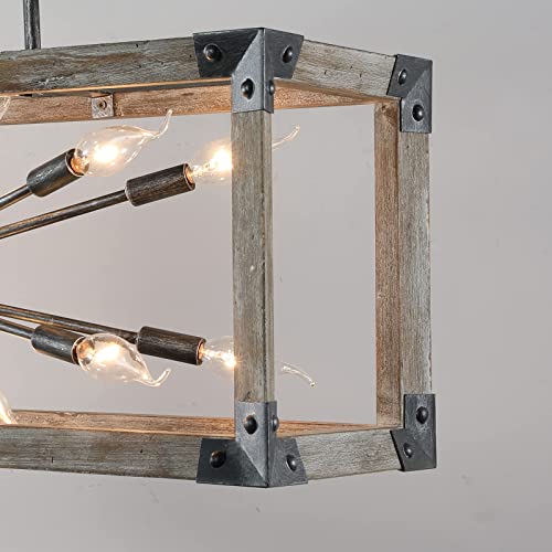 Kitchen Island Light Fixtures Dining Room Distressed White Rectangular Modern Farmhouse Chandelier, 3-Light Metal Rustic French Country Pendant Lighting Ceiling Light Hanging Lamp, No Wood