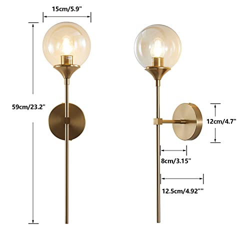 Lighting Modern Smoke Grey Glass Globe Black Matte Slim Wall Sconce Light with Long Arm Vintage Industrial Wall Sconce for Hallway, Stairs, Bathroom Mirror