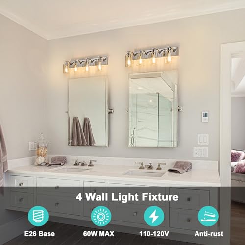 2-Light Bathroom Light Fixtures Modern Chrome Vanity Lights for Bathroom Lighting fixtures Over Mirror with Clear Glass Shade for Cabinet Mirror Bedroom Hallway