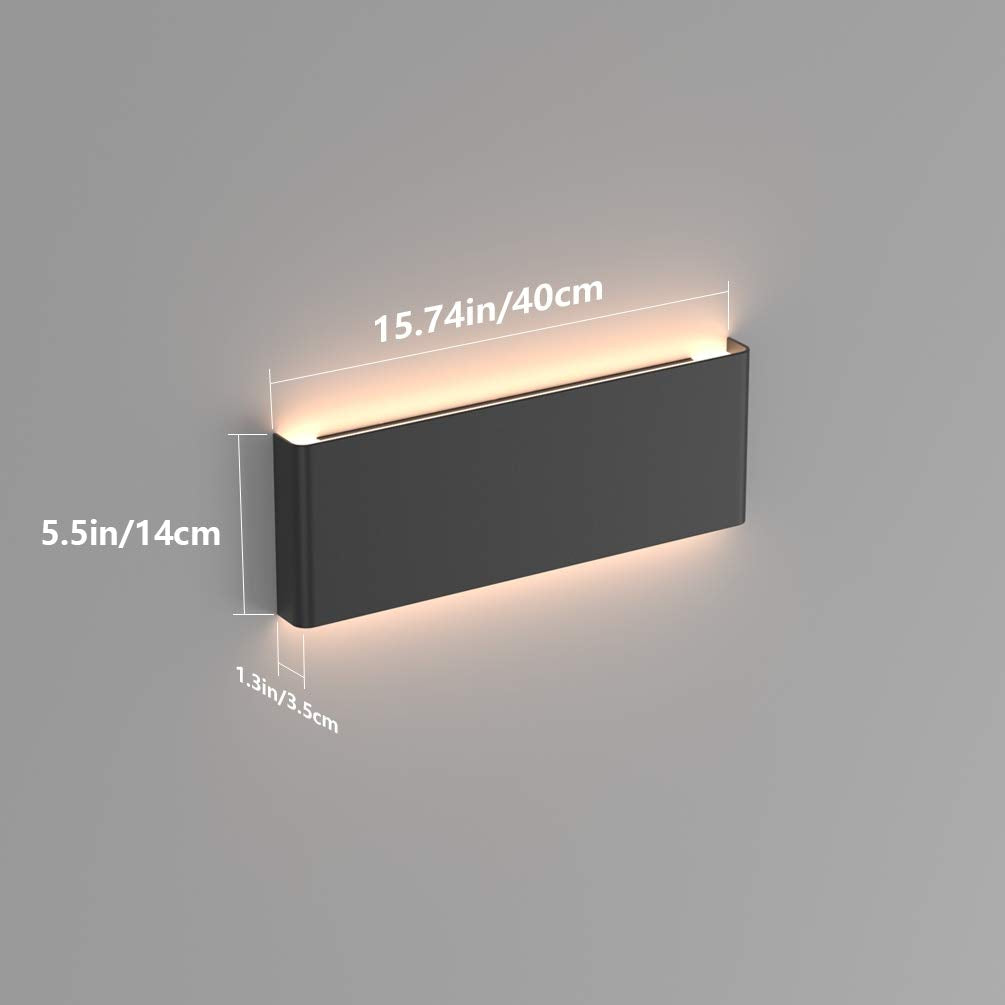 15.7in LED Modern Matte Black Wall Sconce 2-Pack Aluminum Indoor LED Up and Down Modern Bathroom Wall Lighting Fixtures 14W Warm White Light 3000K