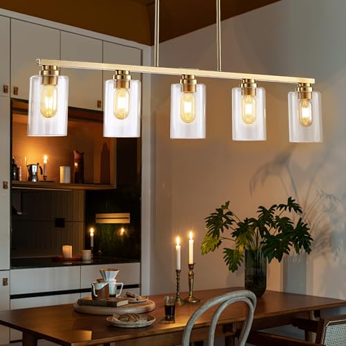 Island Light for Kitchen, Black and Gold Dining Room Light Fixture Over Table, 4-Light Linear Chandelier Pendant Lighting for Dining Table Kitchen Island Living Room