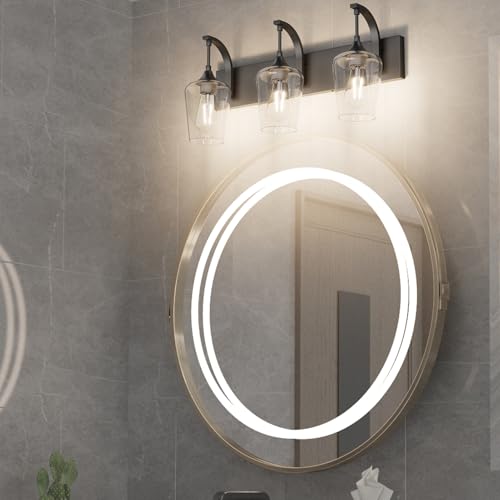 Matte Black Bathroom Vanity Light 4-Lights Industrial Black Vanity Lights Clear Glass Vintage Edison Matte Black Wall Mount Light Fixtures for Bathroom