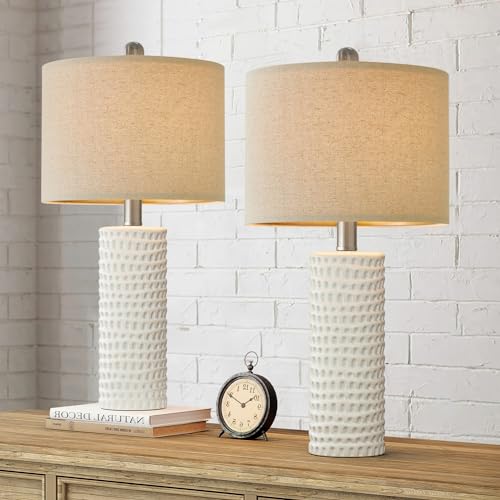 24" Farmhouse Ceramic Table Lamp Set of 2 for Bedroom Living Room White Desk Decor Bedside Lamps for Study Room Office Dorm Modern Accent Nightstand Lamp End Table Lamps