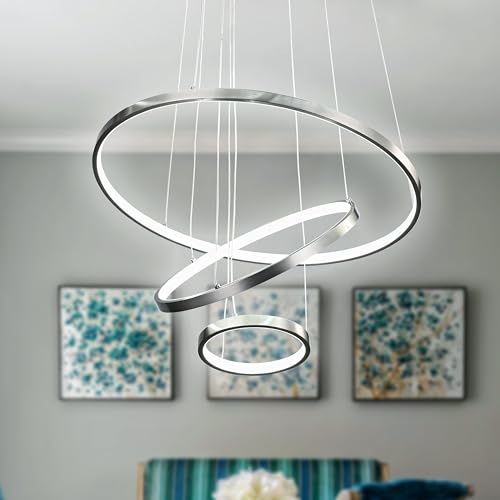 Modern LED Chandelier Contemporary Pendant Lighting Ring Light Fixture Gold with 4000K and 59in Height Adjustable Hanging Lamp for Kitchen Island Hallway Foyer Closet Corridor