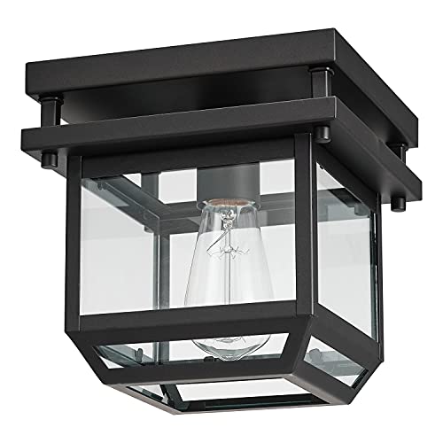 1-Light Outdoor/Indoor Semi-Flush Mount Ceiling Light, Oil Rubbed Bronze, Clear Seeded Glass Shade, Bulb Not Included