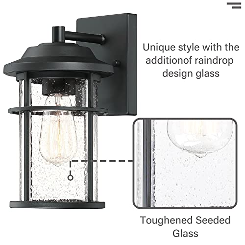 Outdoor Wall Lantern, Exterior Waterproof Wall Sconce Light Fixture, Anti-Rust Black Wall Mount Lighting with Seeded Glass Shade, E26 Socket Front Porch Lights for Outside, Modern House, Garage, Patio