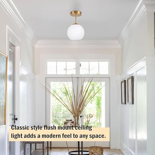 Gold Semi Flush Mount Ceiling Light Fixture with Clear Glass Light Fixture Mid Century Light Fixture Gold Semi Flush Ceiling Light Fixture for Dining Room Living Room Kitchen Island (Bulb Incl)