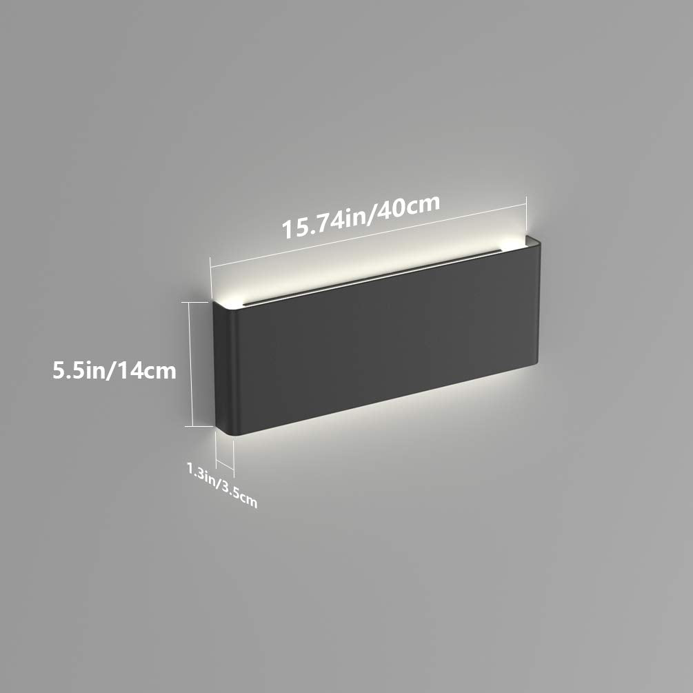 15.7in LED Modern Matte Black Wall Sconce 2-Pack Aluminum Indoor LED Up and Down Modern Bathroom Wall Lighting Fixtures 14W Warm White Light 3000K