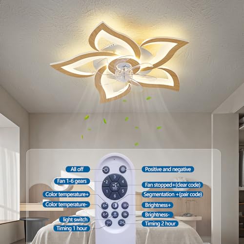 Ceiling Fan with Lights Remote Control, 24" Black, 6 Speeds 3 Light Color Low Profile Flush Mount Ceiling Fan for Kitchen Bedroom