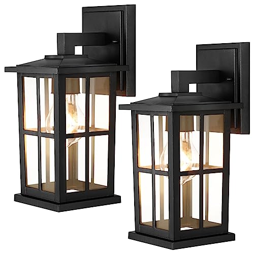 2-Pack Outdoor Light Fixtures Wall Mount, Waterproof Exterior Wall Lanterns Porch Lights, Matte Black Outside Lights for House with Clear Glass Shades for Garage Front Door, Bulb not Included