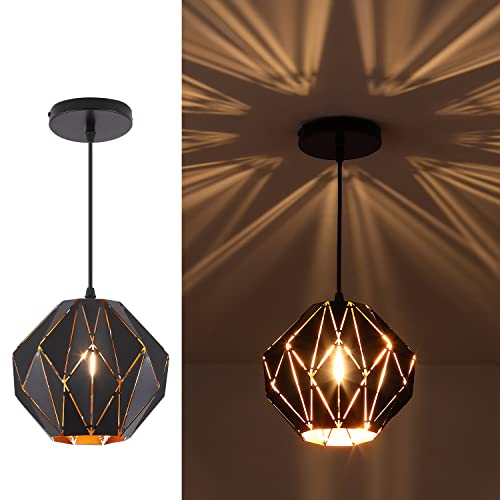 Pendant Light Industrial Vintage Pendant Lamp Retro Farmhouse Ceiling Hanging Light Fixture Black Metal Creative Geometric Diamond Shade Pendant Lighting for Kitchen Island