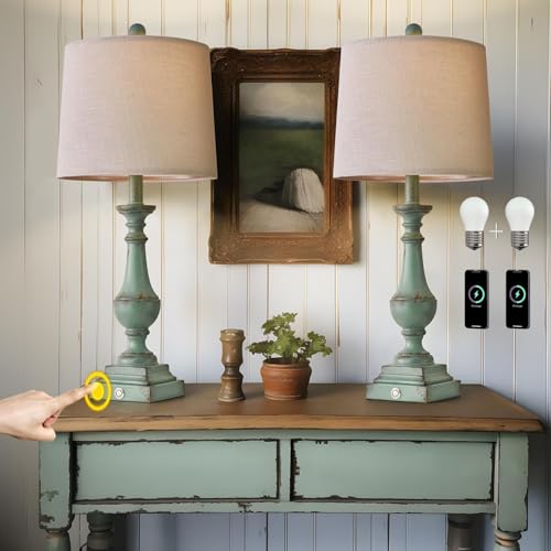 24.5" Mid Century Single Table Lamp for Living Room Farmhouse Linen Bedside Lamps for Bedroom Kids Room Dorm Office Rustic Lamps for End Table Nigntstand Resin