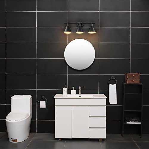 Globe Electric 51710 Bathroom Accessory Set, Matte Black, 3-Light Vanity Light, Towel Bar, Towel Ring, Robe Hook, Toilet Paper Holder, Bathroom Lights Over Mirror, Home Décor, Brooklyn, 5-Piece