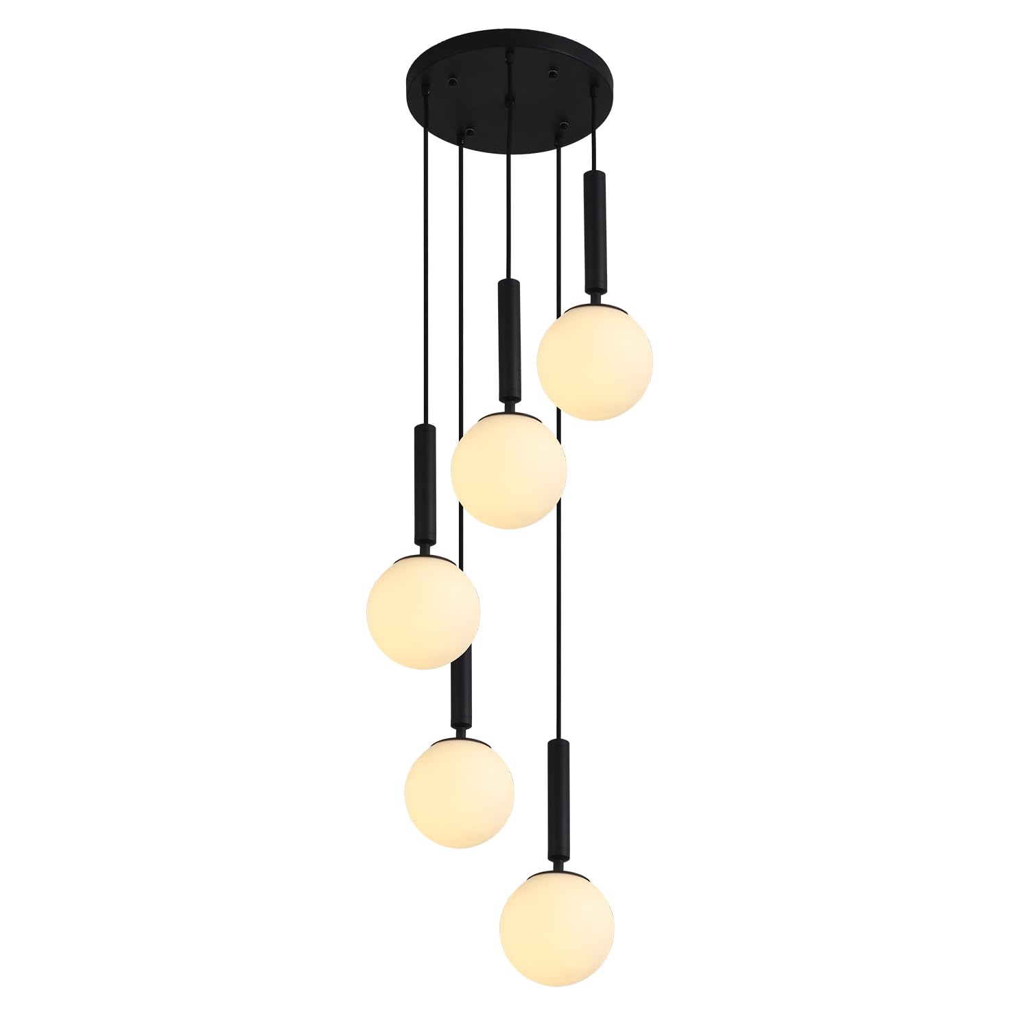 KCO Lighting 3 Light Globe Cluster Pendant Light Modern Large Milk Glass Chandelier Mid Century Black Cluster Chandelier Pendant Lighting Vintage Multi Light Hanging Ceiling Fixture