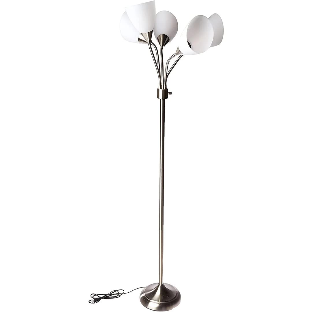 Multi-White Shade Floor Lamp, Adjustable Gooseneck Arms, Silver