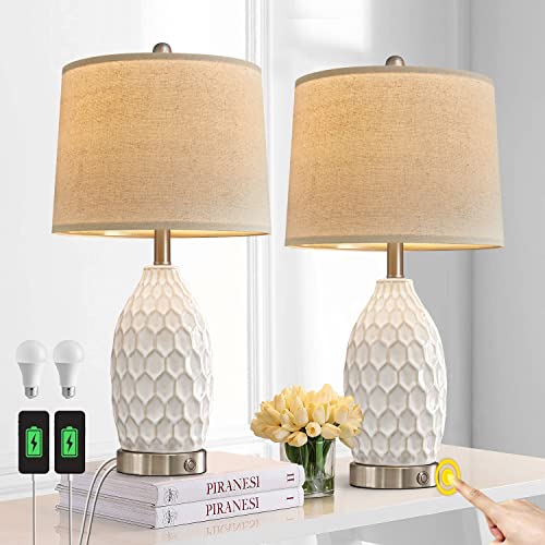 Modern Ceramic Table Lamp Set of 2 Industrial Boho Metal Bedside Lamp for Living Room Office Nightstand Lamp for Bedroom