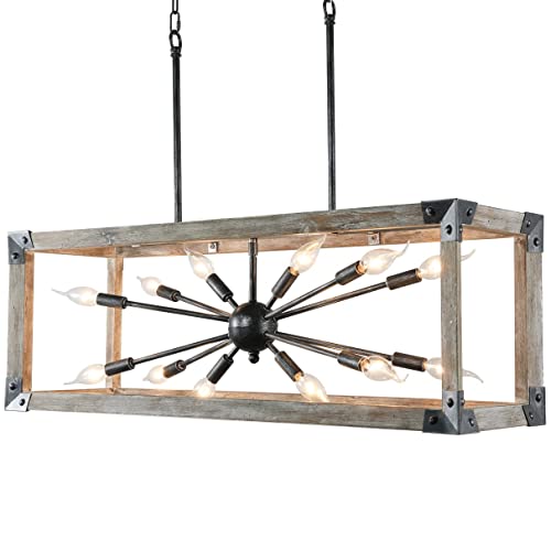 Kitchen Island Light Fixtures Dining Room Distressed White Rectangular Modern Farmhouse Chandelier, 3-Light Metal Rustic French Country Pendant Lighting Ceiling Light Hanging Lamp, No Wood