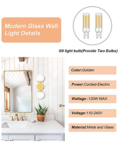 Gold Wall Sconce 1 Light,Mid Century Modern Globe Wall Sconce, Gold Wall Light for Restaurant Living Room Bedside Stairs Bathroom Mirror(3000K G9 Bulbs Include)