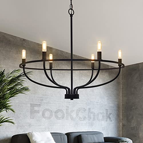 6-Light Black Chandelier Light Fixture Industrial Candle Chandelier Black Chandeliers for Dining Room for Bedroom, Living Room，Kitchen,28.54in, E12