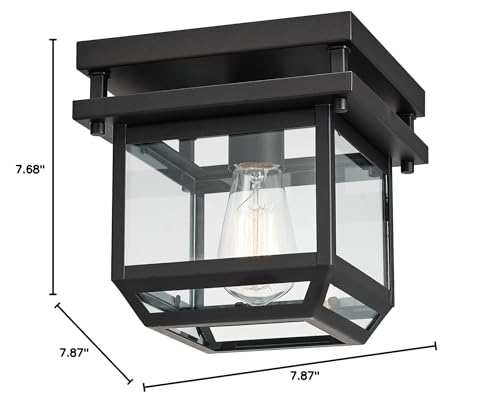 1-Light Outdoor/Indoor Semi-Flush Mount Ceiling Light, Oil Rubbed Bronze, Clear Seeded Glass Shade, Bulb Not Included