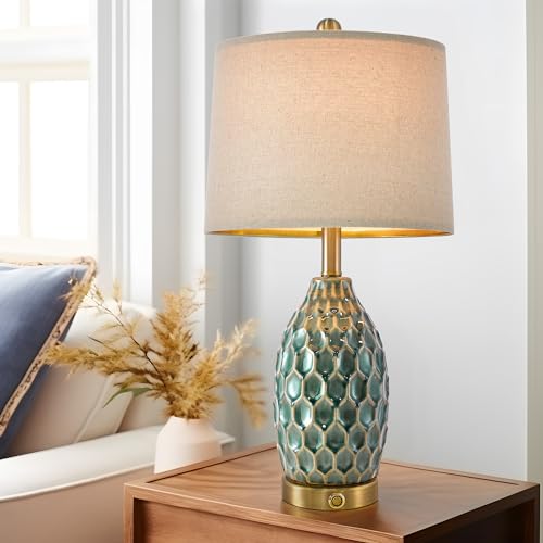 Modern Ceramic Table Lamp Set of 2 Industrial Boho Metal Bedside Lamp for Living Room Office Nightstand Lamp for Bedroom