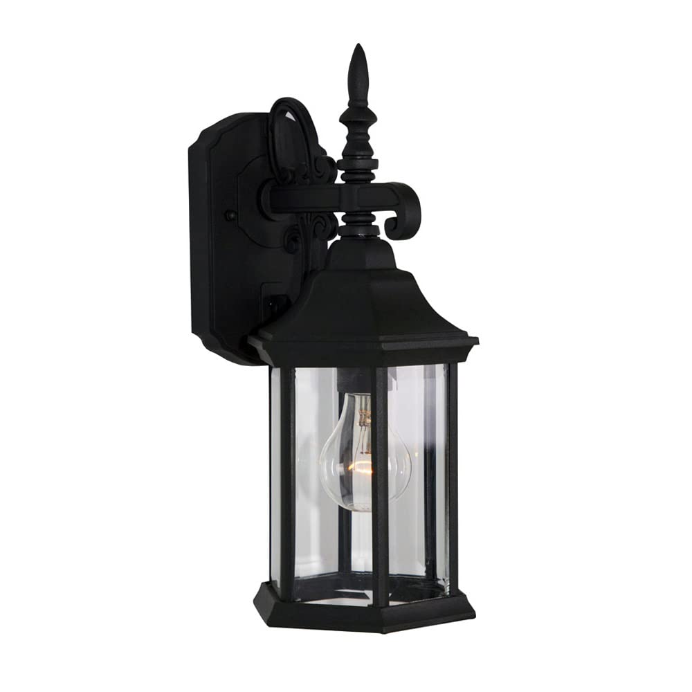 Outdoor Light Fixture, 14 Inch Exterior Wall Mount Lantern Sconce, Clear Glass Porch Lights for Front Door, Patio, and House Garage, Black, 2961-BK