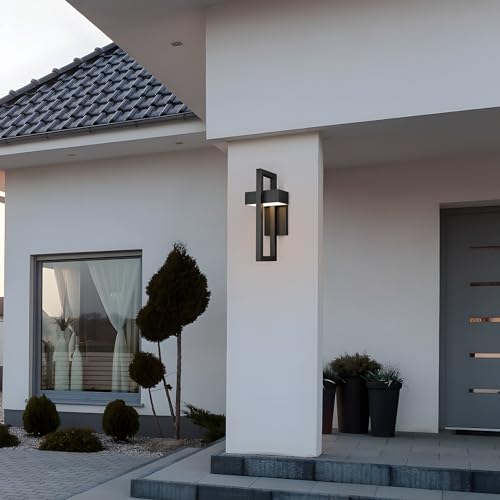 Outdoor Wall Lights Modern Exterior Lighting Fixtures, 3000K LED Integrated Outdoor Wall Sconce for Porch 2 Packs, Matte Black Outside Wall Mount Lights for Front Door House Garage Indoor