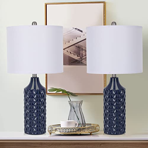 Ceramic Table Lamps Set of 2, White Modern Bedside Lamp 25" Nightstand Lamp 3-Way Dimmable Lamp for Bedroom Living Room End Table Lamp Farmhouse Lamp Side Table Lamp, Bulbs Included