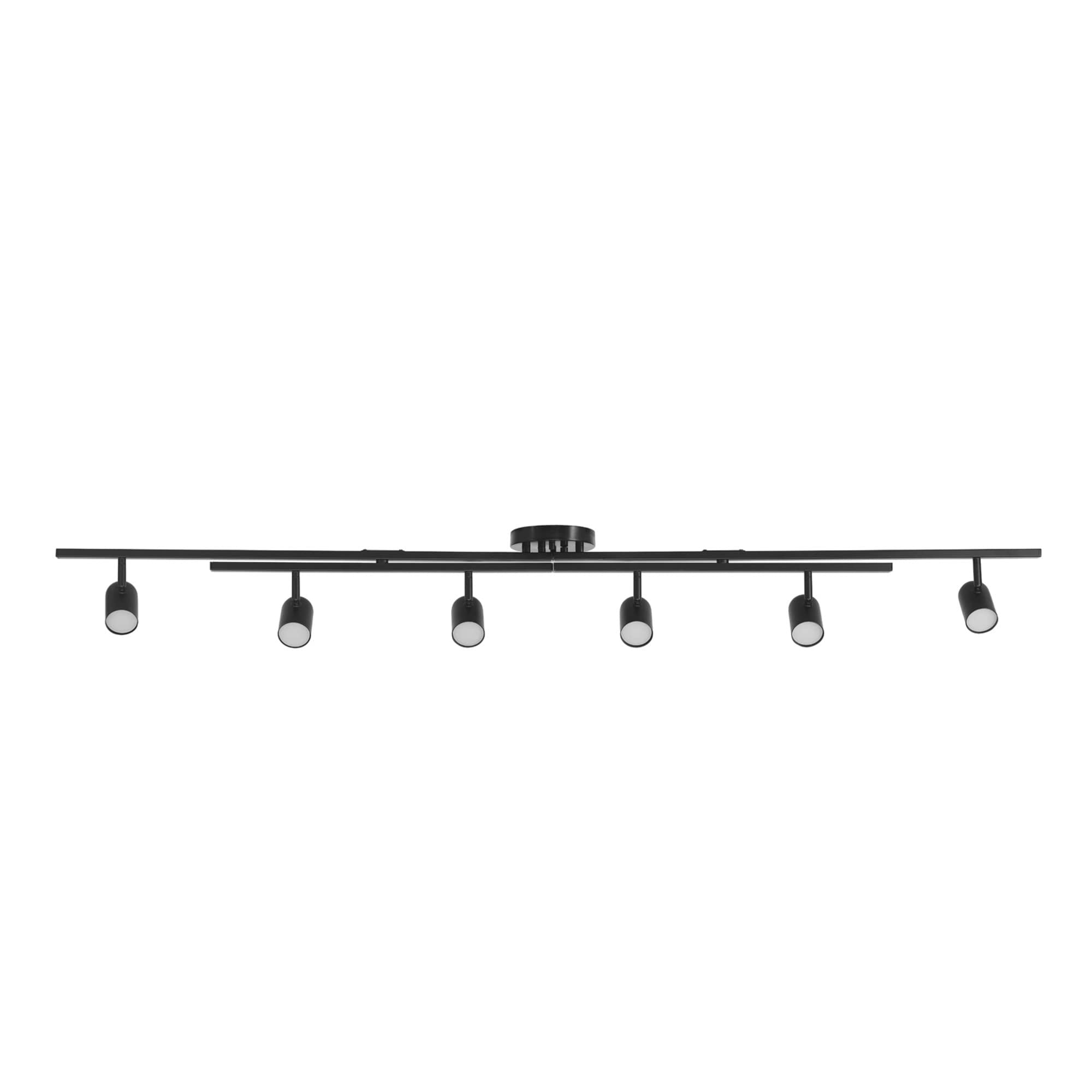 6-Light Foldable LED Integrated Track Lighting, Matte Black, Center Swivel Bars, 2400 Lumen