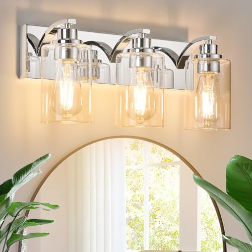 2-Light Bathroom Light Fixtures Modern Chrome Vanity Lights for Bathroom Lighting fixtures Over Mirror with Clear Glass Shade for Cabinet Mirror Bedroom Hallway