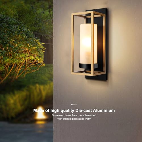 ALVIME Outdoor Wall Lights Fixture, Exterior Wall Lanterns, Waterproof&All-Weather Wall Sconce, Porch Outside Lights for Entryway, House Front Door Patio Garage, E26 Base&Etched Glass