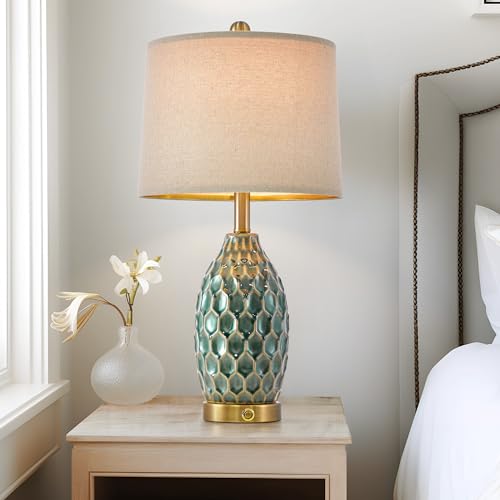 Modern Ceramic Table Lamp Set of 2 Industrial Boho Metal Bedside Lamp for Living Room Office Nightstand Lamp for Bedroom