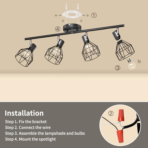 6 Light Track Lighting Fixtures, Black Ceiling LED Track Lighting Kit with Flexibly Rotatable Track Heads&G10 Socket, Modern Ceiling Spotlight for Kitchen, Office, Closet, Studio, Bedroom