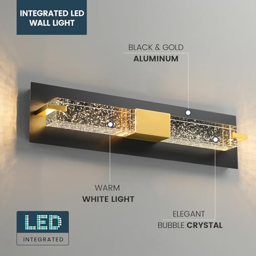 LED Wall Sconce Light: 19 Inch Black Modern Sconces Wall Lighting 3000K Dimmable Crystal Wall Lamps Indoor Bathroom Sconce Wall Mount Light Fixtures for Living Room/Bedroom/Hallway