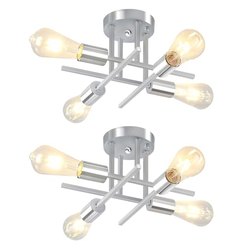 4-Light Modern Sputnik Chandelier, Mid Century Ceiling Light Fixture, Gold Black Semi Flush Mount Ceiling Lights for Dining Room Bedroom Foyer Hallway Kitchen Office (2 Pack)