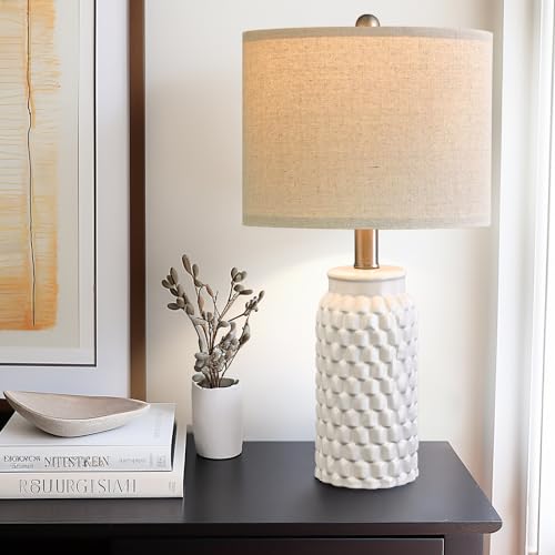 20.5" White Modern Ceramic Bedside Lamp Set of 2 for Bedroom Decor Farmhouse Table Lamp for Living Room Office Dorm