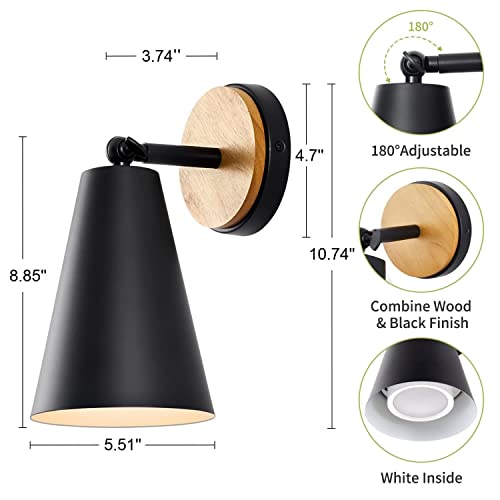 Wood Battery Operated Wall Sconce, IR Remote Control Battery Operated Sconces, Matte Black Battery Operated Wall Sconce, Wall Lights Battery Operated for Bedrooms, Living Room