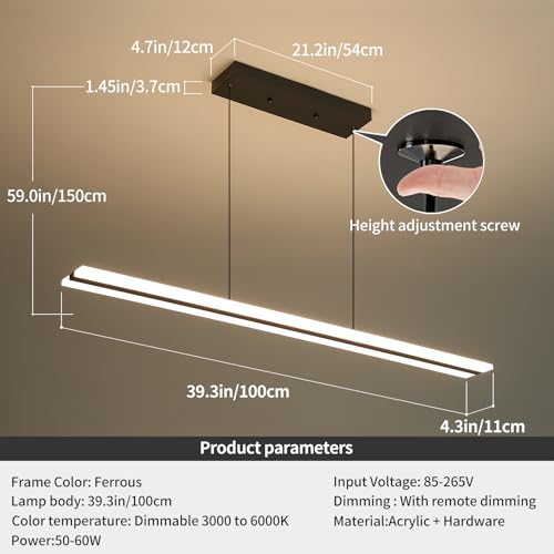 Wooden Linear Pendant Light, 47" Dimmable Pool Table Island Lights for Kitchen, LED Ceiling Pendant Lamp for Dining Room Billiard Room, Adjustable Height，Natural Ash