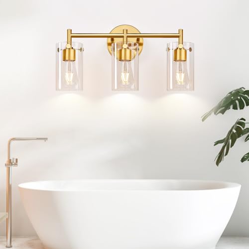 Bathroom Light Fixtures 2023 Upgrade, 3-Light Matte Black Bathroom Vanity Light, Black Bathroom Lights Over Mirror with Clear Glass Shade, Bathroom Wall Sconces for Mirror Bedroom Living Room Hallway