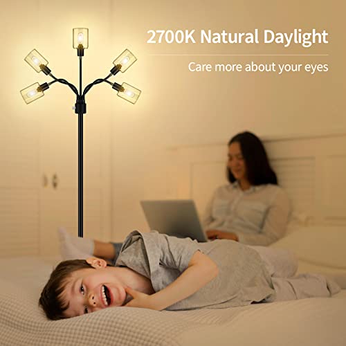 Floor Lamp, 6W Black Modern Floor Lamp with 4W Adjustable Reading Lamp, 2700K Energy-Saving LED Bulbs Included, Industrial Bright Floor Lamp for Bedroom, Living Room and Office