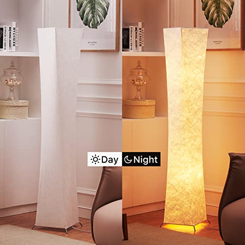 Floor Lamp, Dimmable 64" Tall Standing Lamp, 3 Levels Adjustable Brightness 12Wx2 LED Bulbs, Column Floor Light w/White Fabric Shade, Home Decor for Living Room, Bedroom, Kids Room