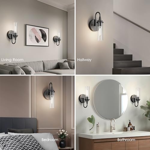 Black Wall Sconces Set of Two, Sconces Wall Lighting Hardwired Wall Sconce Indoor Wall Light for Living Room Hallway (Exclude Bulb)