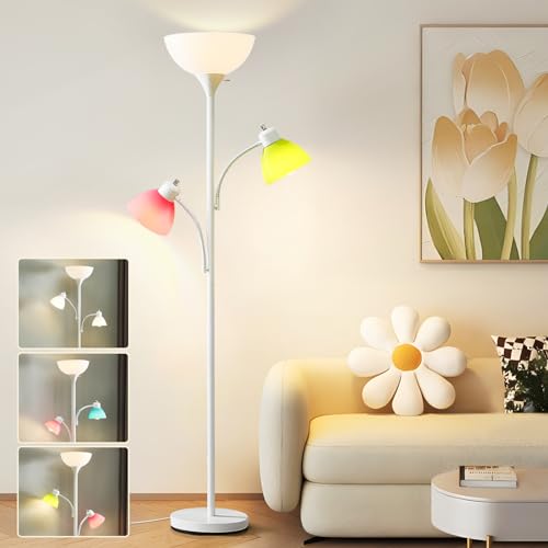 Floor Lamps for Living Room, 72" Tall Standing Lamps, Torchiere Lamp with 8W Adjustable Reading Lights, Modern Bright Floor Lamp for Bedroom, Office, Dresser, Gold&White, Bulbs Included