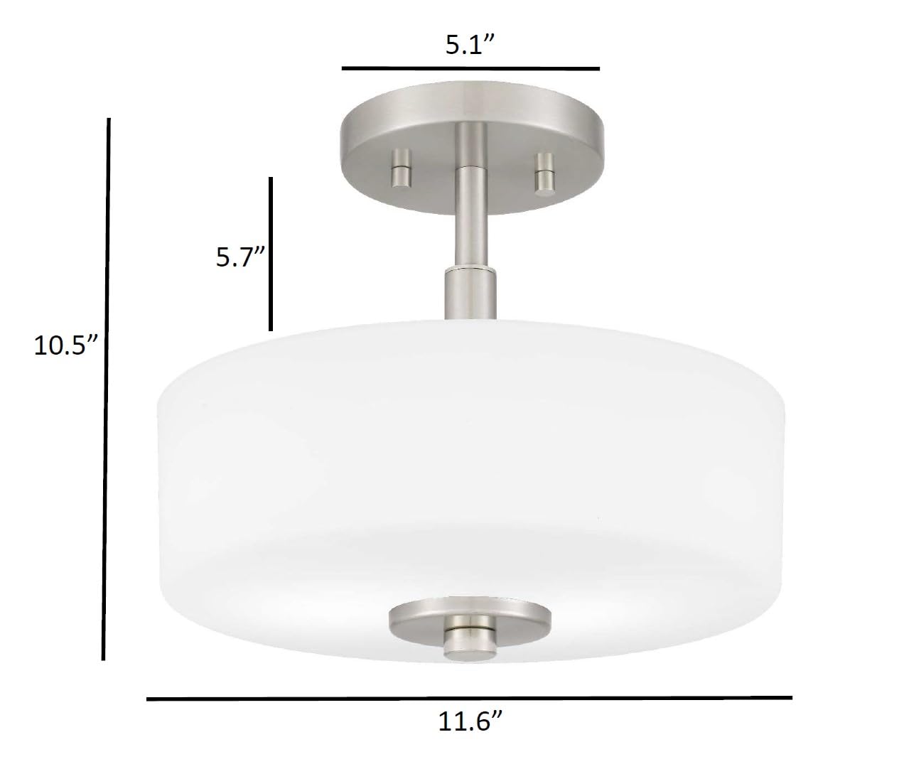 2-Light Semi Flush Mount Light with Etched Glass in Drump Shade Brushed Finish for Hallway, Entryway, Passway, Dining Room, Bedroom, Garage, Kitchen Island, Balcony