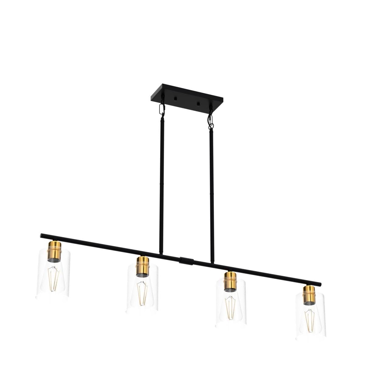 Kitchen Island Lighting, 3 Lights Linear Chandeliers Rectangle Pendant Light Fixtures for Dining Room Farmhouse Hanging Light with Glass Shades Hanging Lights - Gold