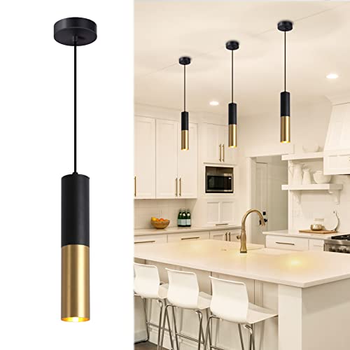 Modern Pendant Light Fixture for Kitchen Island,1-Light Black Gold Pendant Lighting Ceiling Hanging Light Cord Adjustable for Living Room Bedroom Bar (1 Pack)