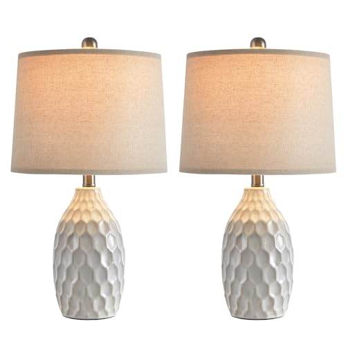 Modern Ceramic Table Lamp Set of 2 Industrial Boho Metal Bedside Lamp for Living Room Office Nightstand Lamp for Bedroom