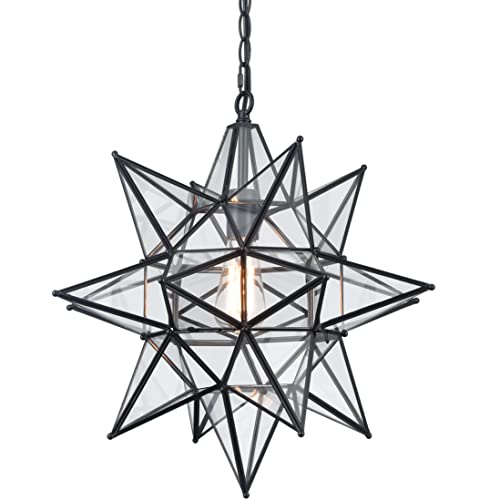 Moravian Star Pendant Light 20-Inch Large Hanging Ceiling Light Modern Gold Finish with Seeded Glass Adjustable Chain