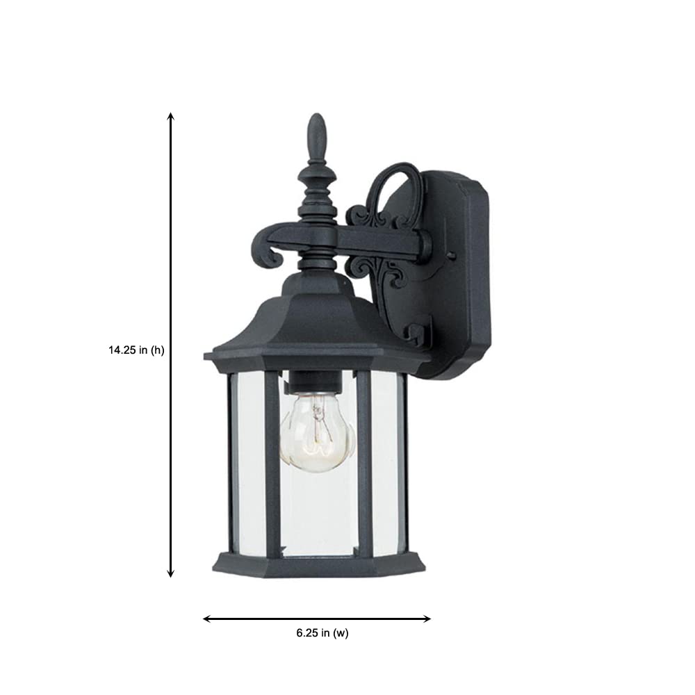 Outdoor Light Fixture, 14 Inch Exterior Wall Mount Lantern Sconce, Clear Glass Porch Lights for Front Door, Patio, and House Garage, Black, 2961-BK