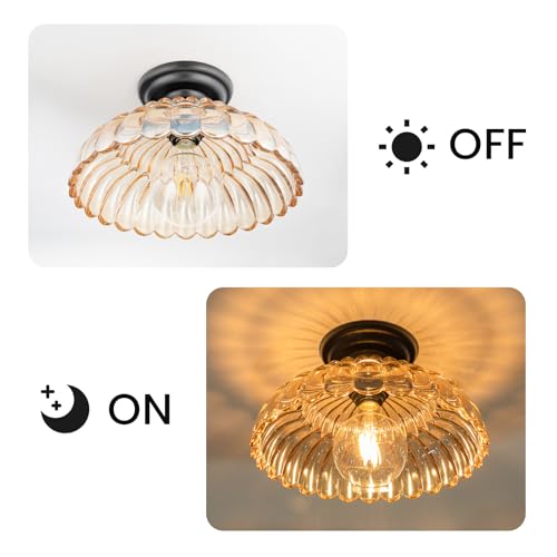 Ceiling Lights Semi Flush Mount Ceiling Light, Brown Glass Chandeliers, Black Base Modern Lighting, Light Fixture Suitable for Living Room Kitchen Bedroom Hallway... Bulb Not Included